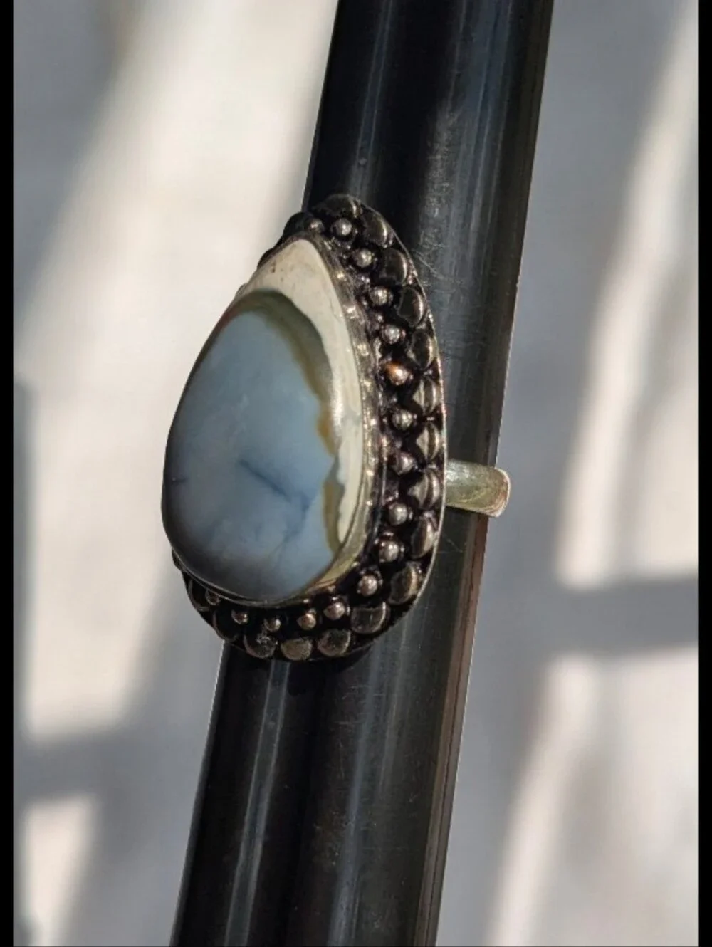 Rare Handcrafted Eye of Owyhee Opal Teardrop Ring (Size 7.25)